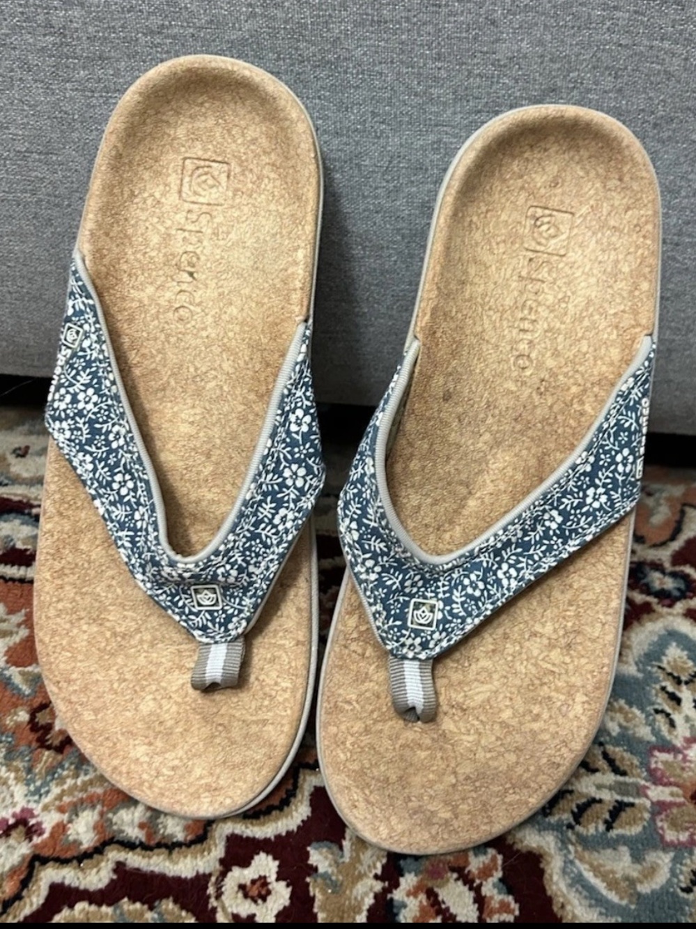 Spenco Yumi Blue White Floral Orthotic Thong Comfort Sandals Women’s Size 7